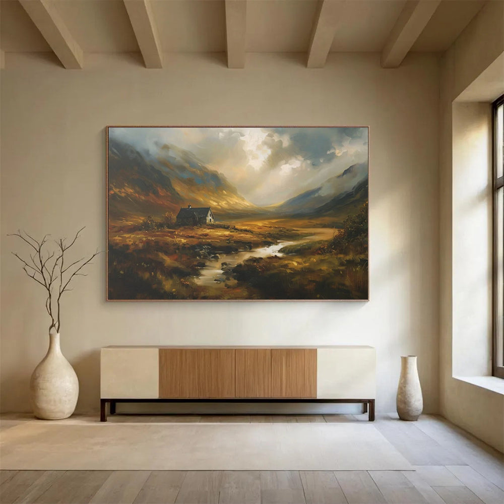 Mountain Cottage Abstract Painting for Rustic Lodge Living Rooms YHT402