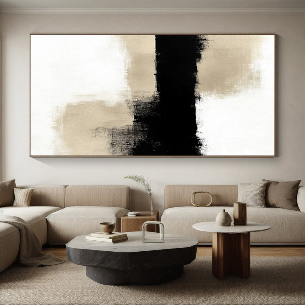 Black and Beige Landscape Abstract Painting with Reflective Forms WINK845