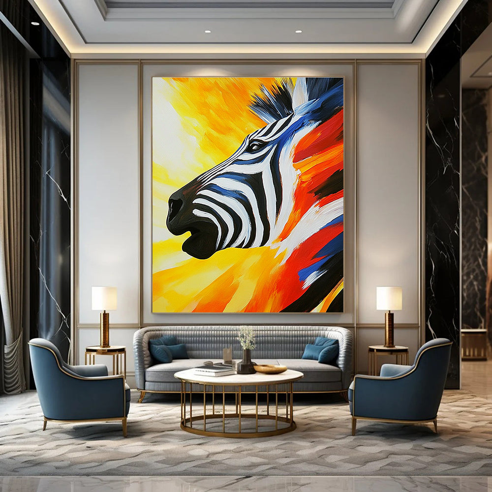 Colorful Zebra Portrait Abstract Painting of Vibrant Wildlife GAB0087
