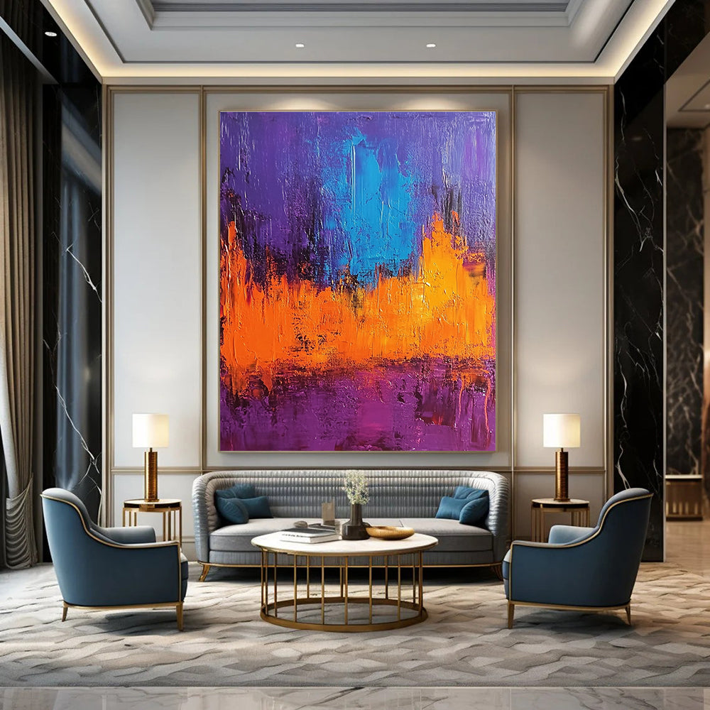 Purple and Orange Abstract Painting for Vibrant Interiors GAB0711