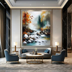 River in Autumn Forest Serene Landscape Abstract Painting GAB0326