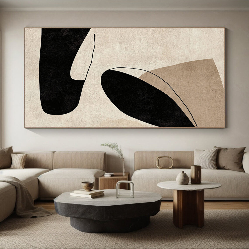 Minimalist Black and Beige Abstract Painting with Quiet Sophistication WINK314