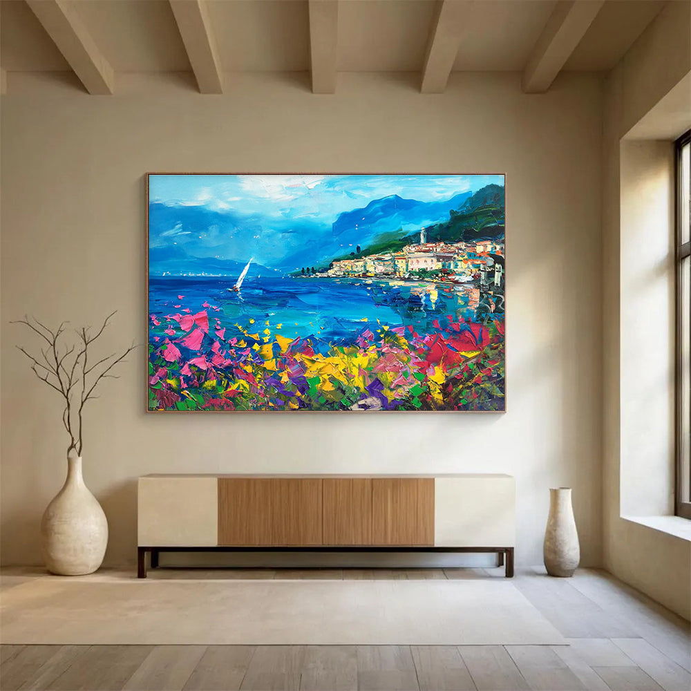 Coastal Flowers Abstract Painting for Seaside Home Entrance Halls YHT484