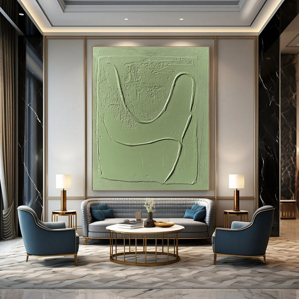 Light Green Textured Forms Painting of Tactile Minimalism GAB0143