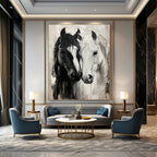 Two Horses in Black and White Dynamic Abstract Painting for Energetic Interiors GAB1433