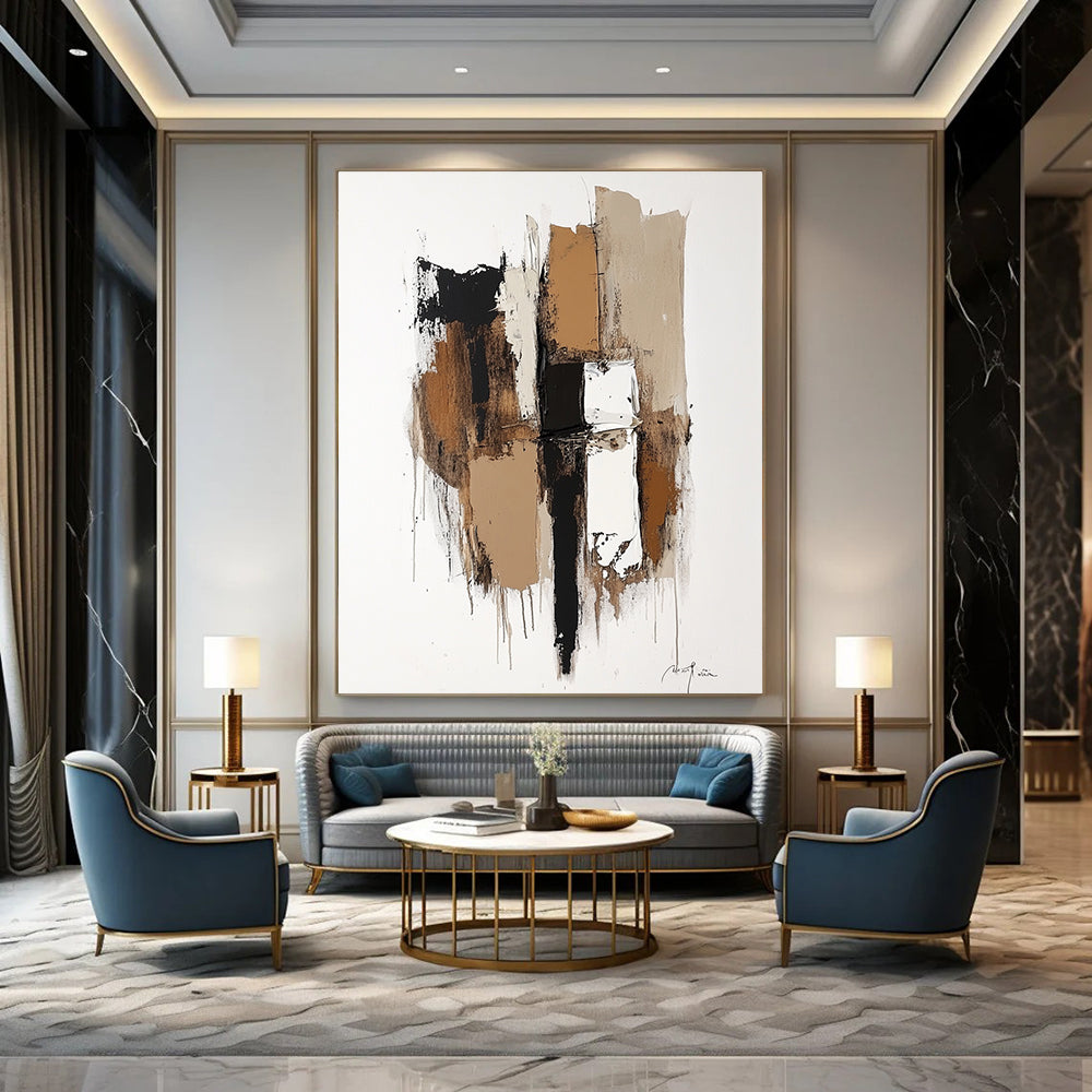 Neutral Abstract Composition Painting for Minimalist Bedrooms GAB1142