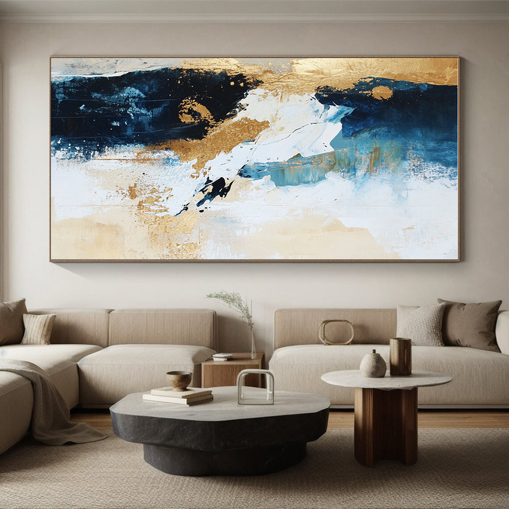 Blue Gold Abstract Painting with Dynamic Elegance WINK723