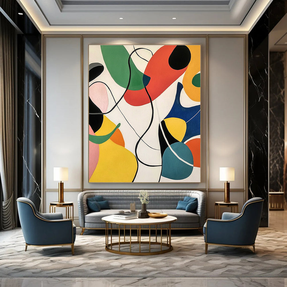 Colorful Curved Shapes Abstract Painting for Creative Studio Spaces GAB1355