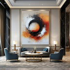 Black and Orange Circular Abstract Painting for Modern - Edgy Home Theaters GAB0935