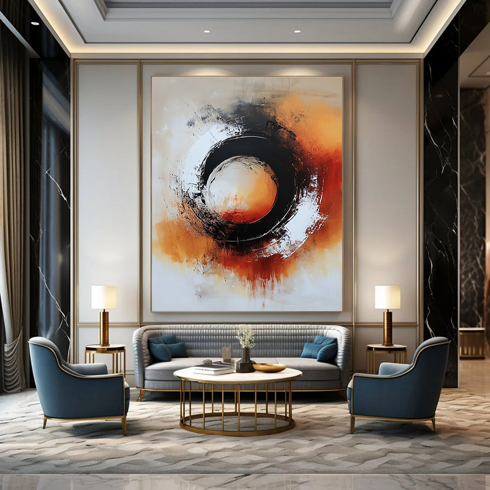 Black and Orange Circular Abstract Painting for Modern - Edgy Home Theaters GAB0935