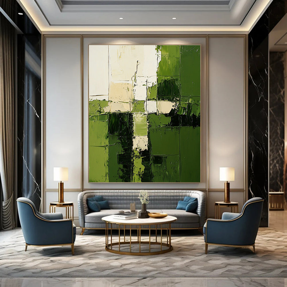 Green and White Abstraction - Geometric Abstract Painting GAB0618