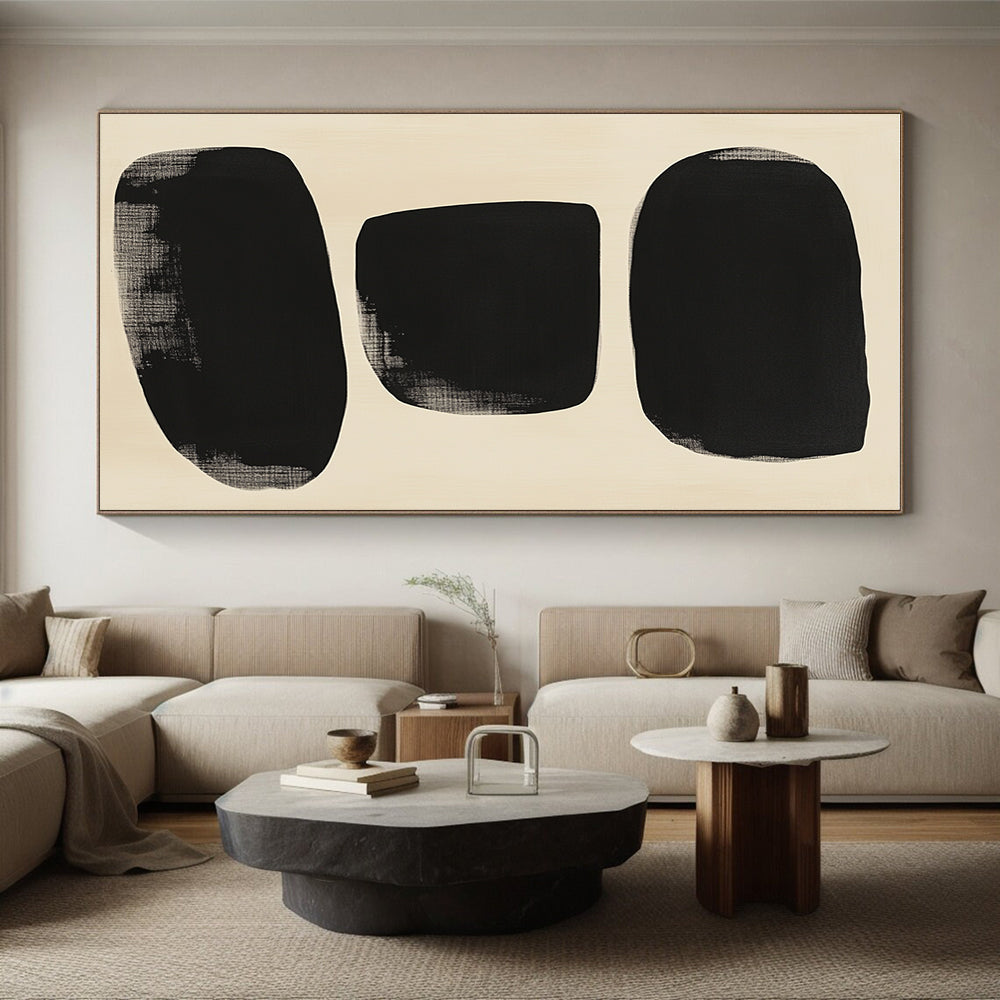 Large Black Forms Abstract Painting with Minimalist Impact WINK189