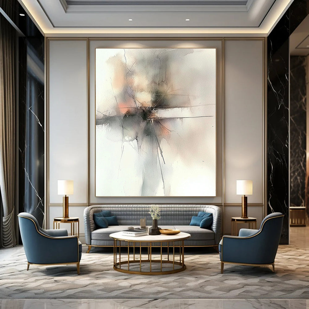 Soft Gray Abstract Painting for Minimalist Spa Waiting Rooms GAB1257
