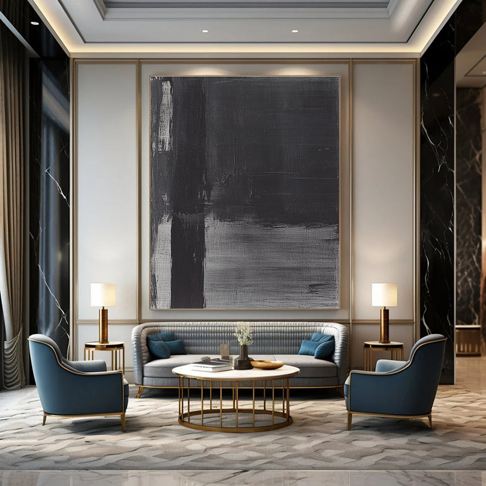 Textured Black and Gray Abstract Painting with Subtle Variations GAB0029