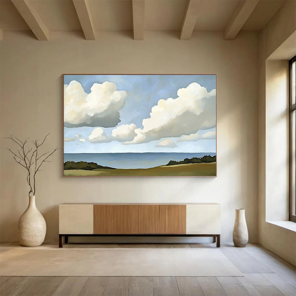 Clouds Over Sea and Fields Abstract Painting with Simple Serenity ABS598