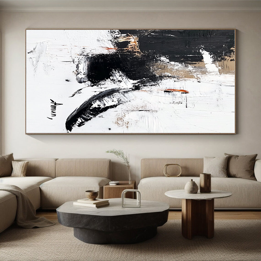Accented Black - White Abstract Painting with Subtle Intrigue WINK356