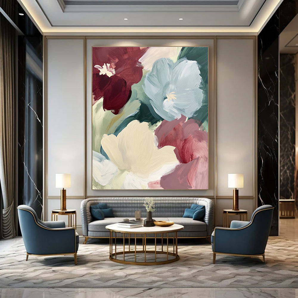 Soft - Toned Floral Abstract Painting for Cozy Living Rooms GAB1040