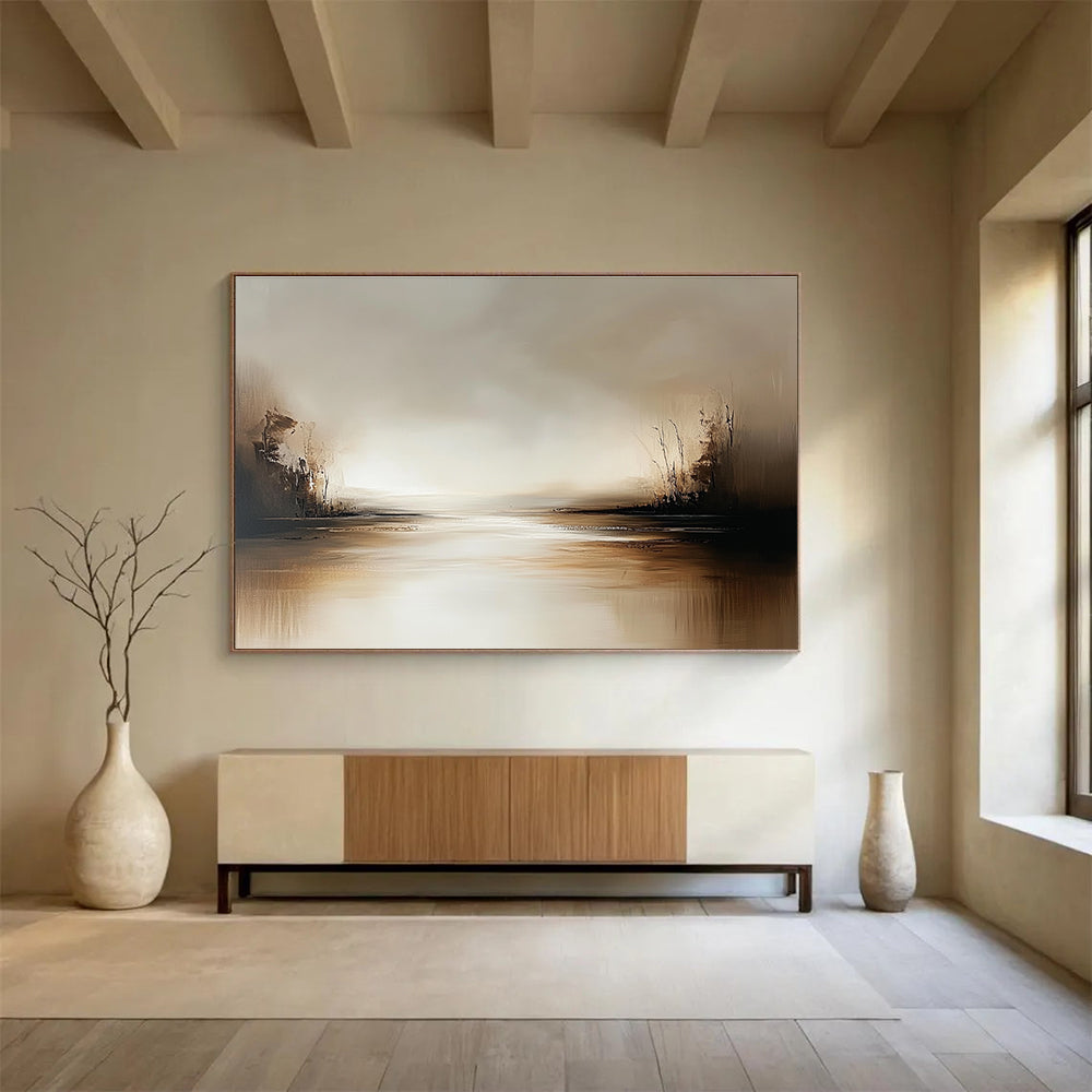 Misty River Scene Abstract Painting with Soft Tones ABS231
