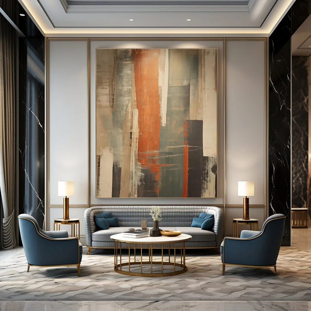 Earth - Toned Abstract Structure Painting for Rustic - Inspired Cafes HENG113
