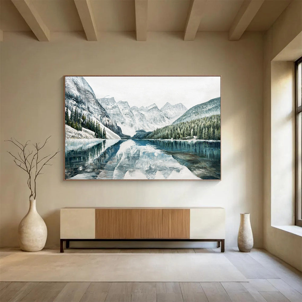 Snowy Mountain Lake Abstract Painting for Nature - Lover’s Studies YHT221