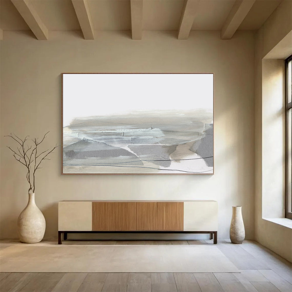 Grey - Toned Landscape Abstract Painting for Minimalist Interiors YHT130