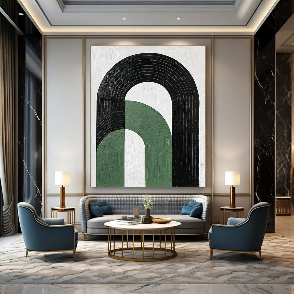 Green and Black Arches Minimalist Geometric Abstract Painting GAB0292