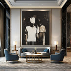 Monochrome Figures Raw Abstract Painting for Expressive Interiors GAB1496