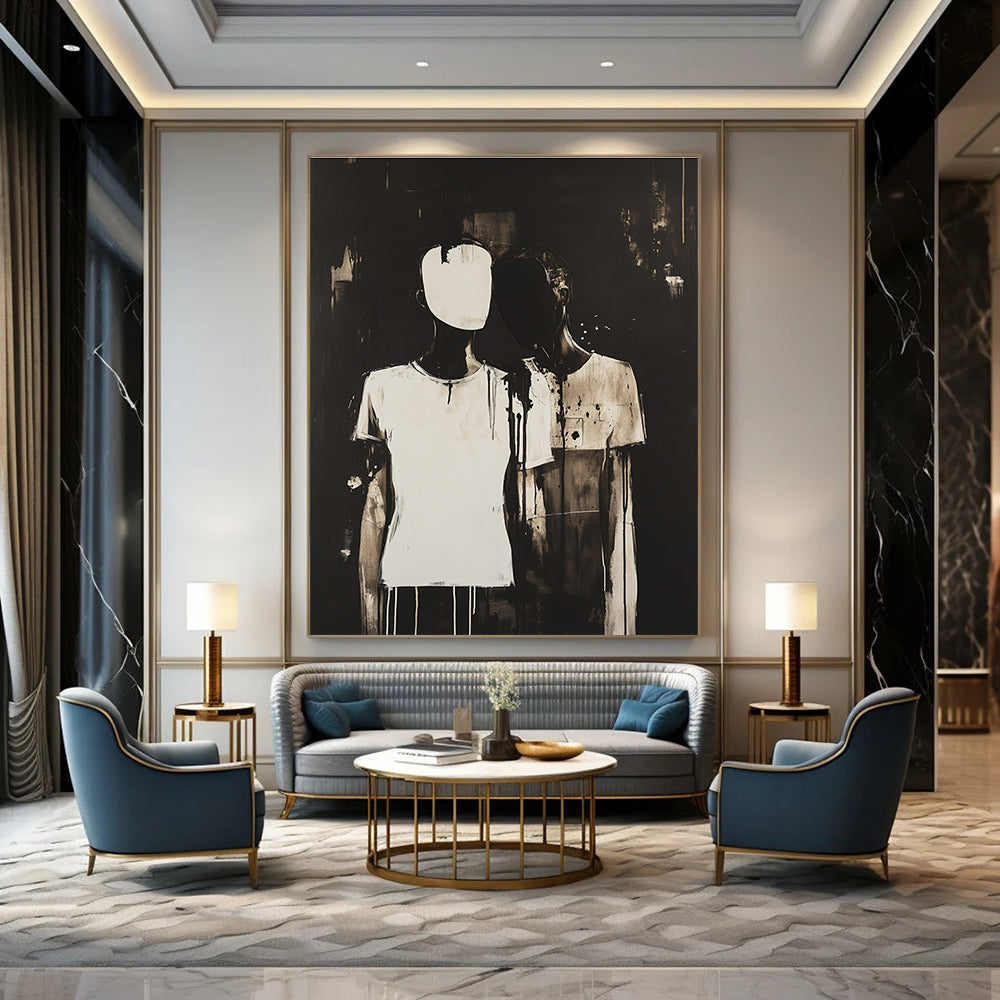 Monochrome Figures Raw Abstract Painting for Expressive Interiors GAB1496