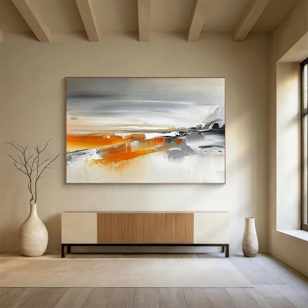 Orange - Gray Landscape Dynamics with Contrasting Hues Abstract Painting ABS316