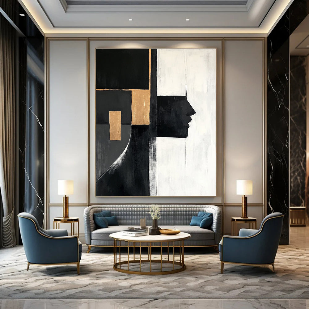 Geometric Face - Inspired Abstract Painting for Modern Art Galleries GAB0884