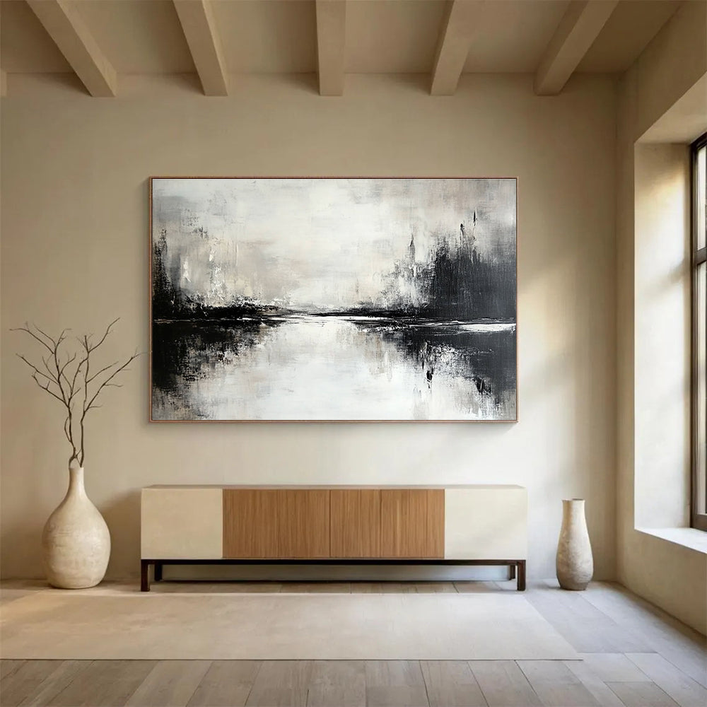 Gray - White Abstract Lake Reflection Painting ABS217