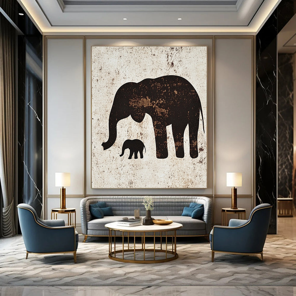 Elephant Silhouette Art Textured Wildlife Abstract Painting GAB0232