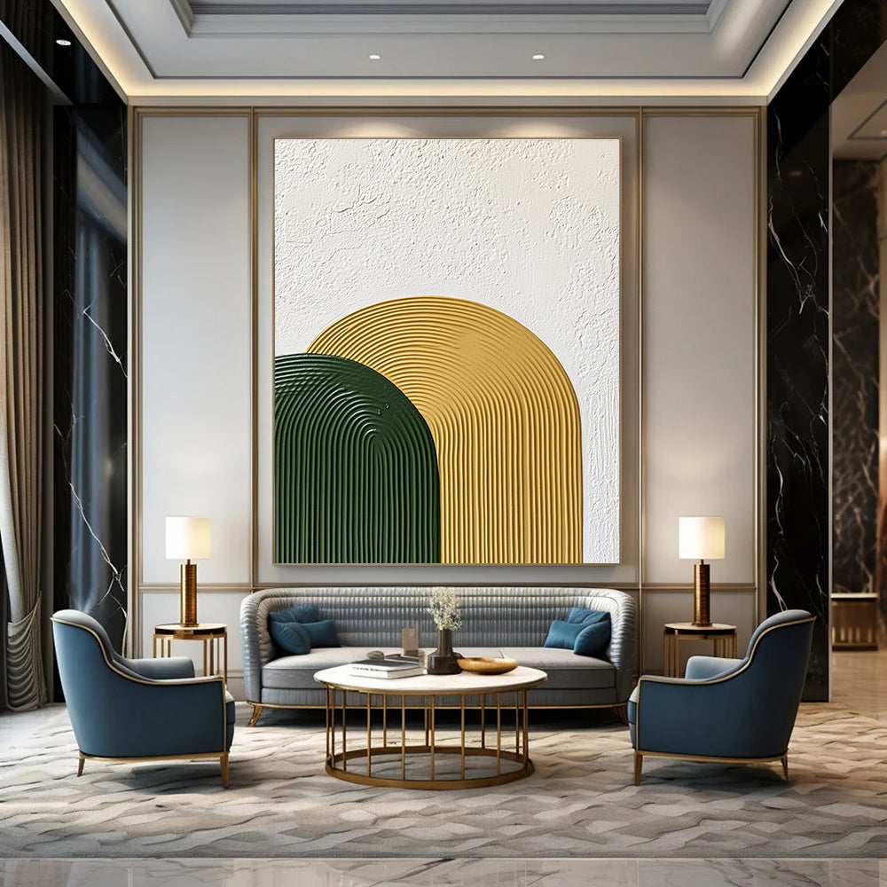 Green and Yellow Arches Abstract Painting of Playful Geometry GAB0095