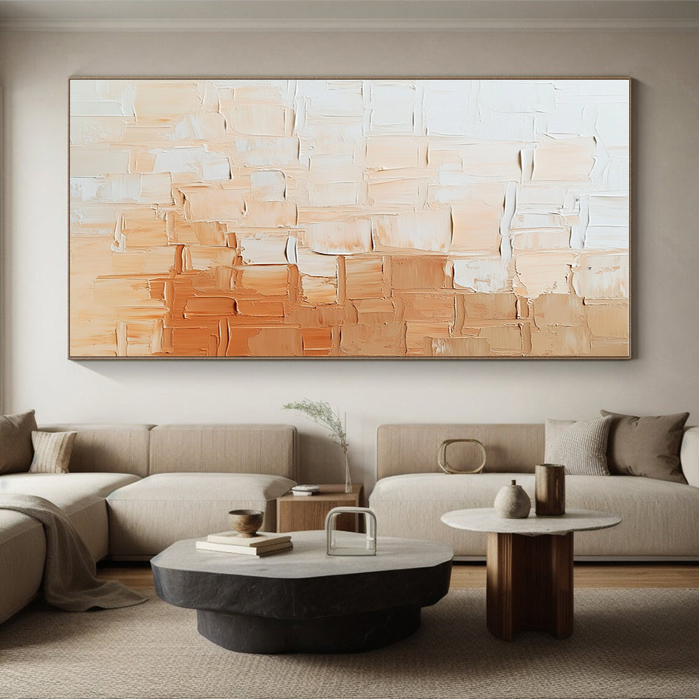 Beige - Textured Abstract Painting with Patchwork Design WINK864