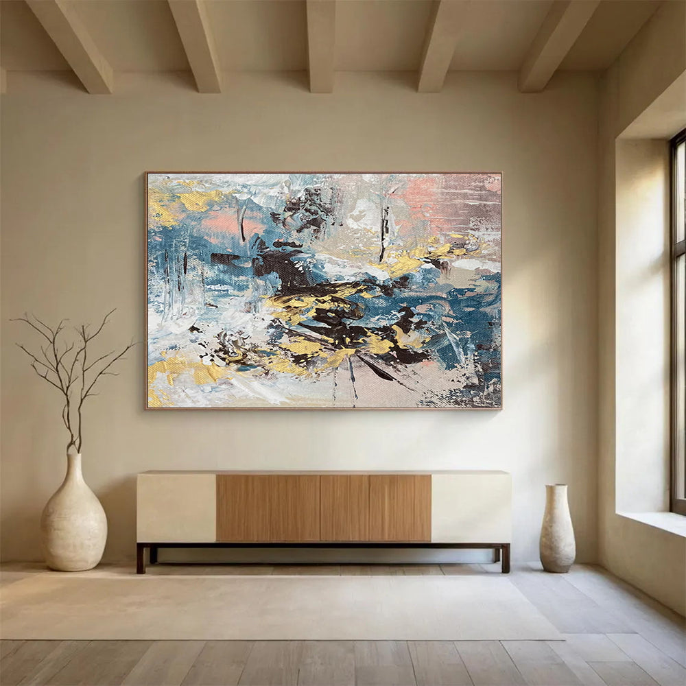 Blue and Yellow Abstract Painting for Coastal Resort Restaurants YHT373