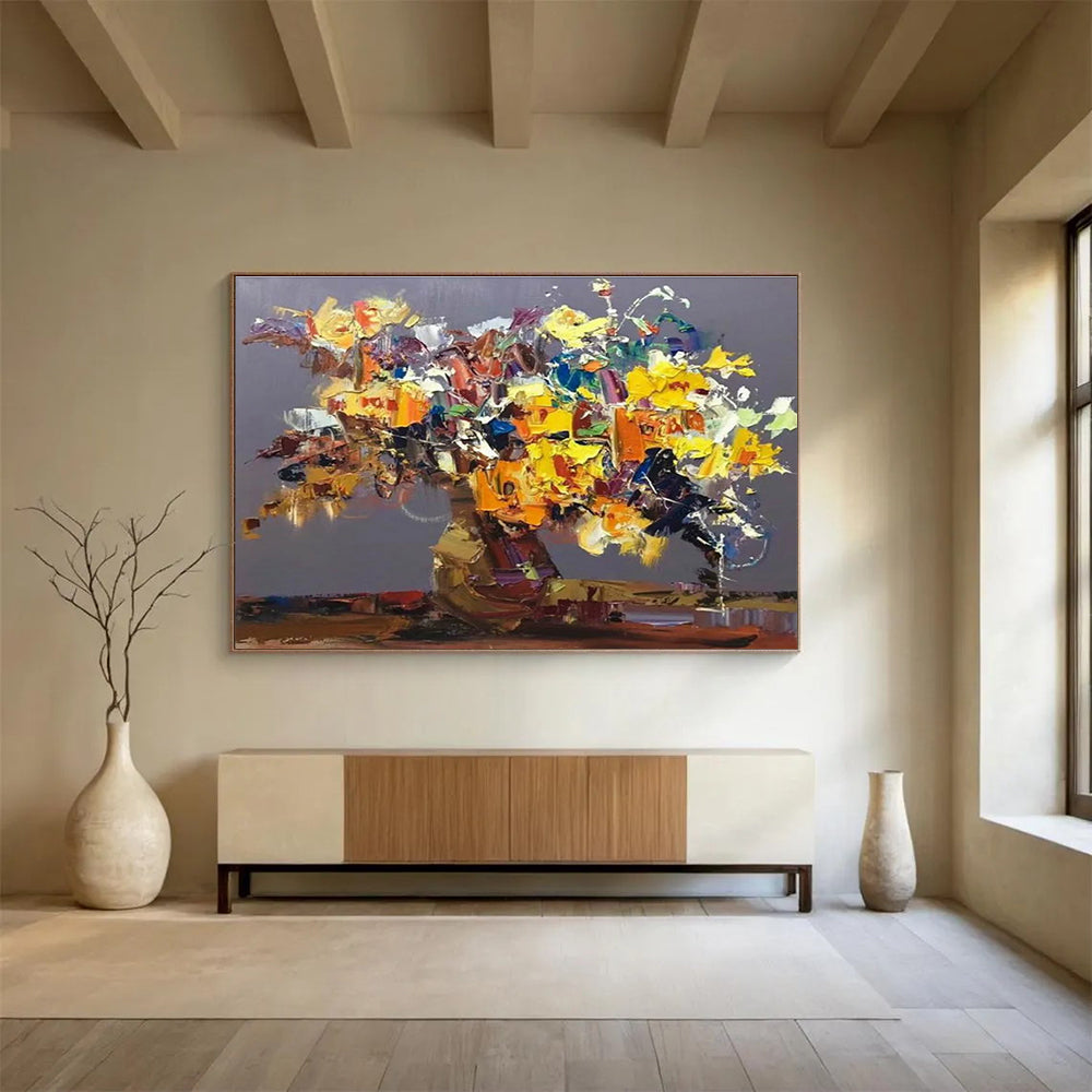 Colorful Flower Bouquet Abstract Painting for Cheerful Dining Rooms YHT279
