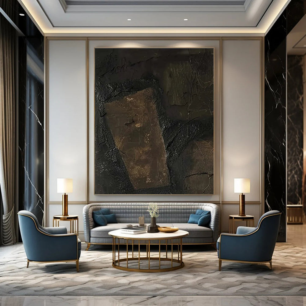 Dark Textured Abstract Composition Painting for Industrial - Chic Lofts HENG503