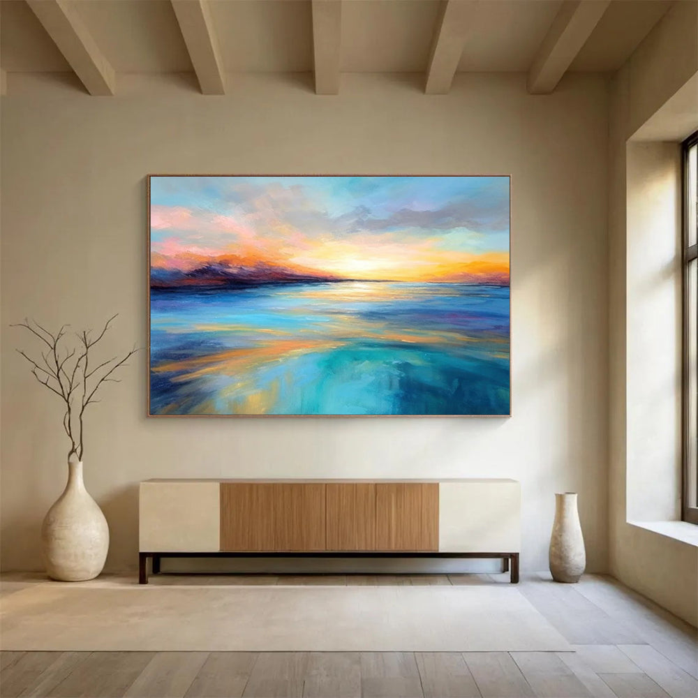 Vivid Sunset Sea Abstract Painting for Romantic Spaces YHT068