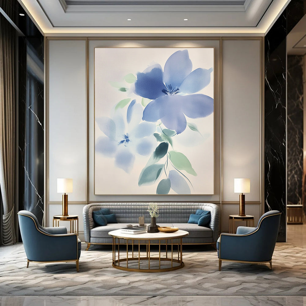 Soft Blue Watercolor Flowers Painting of Delicate Beauty GAB0188
