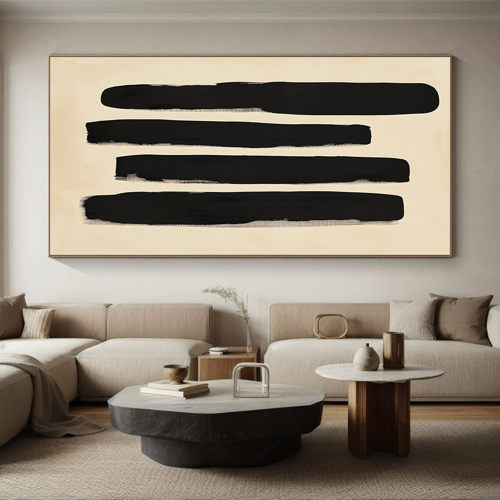Black Vertical Strokes Abstract Painting with Minimalist Impact WINK240