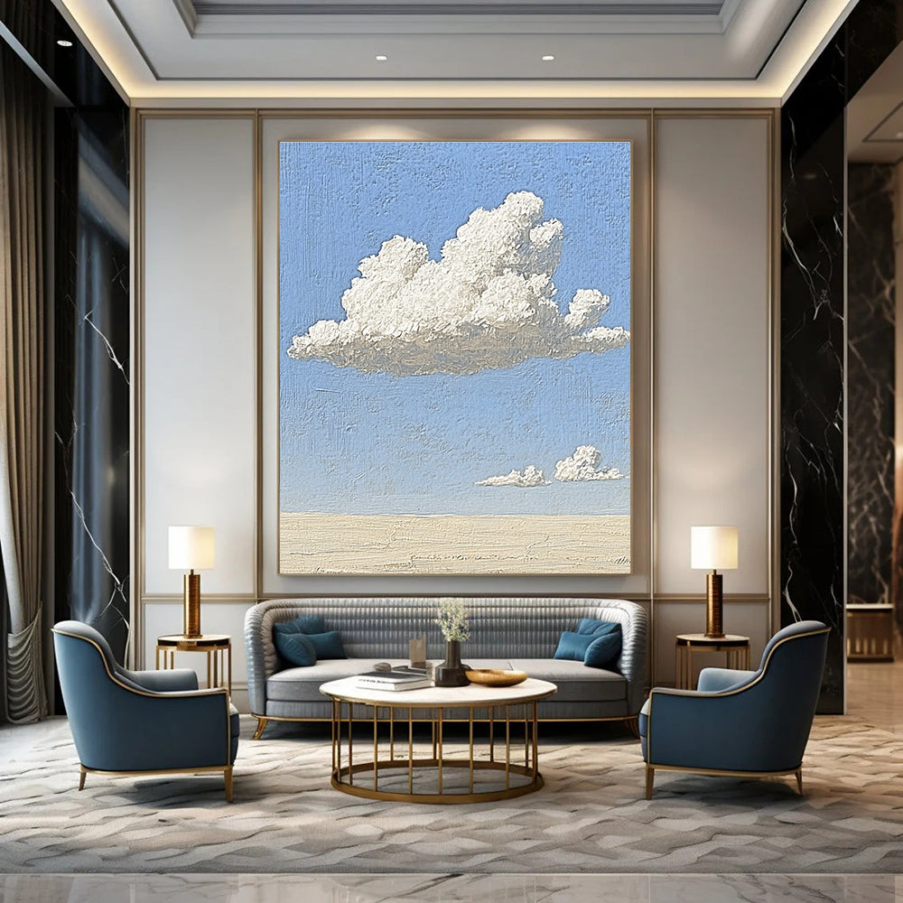 Fluffy Clouds on Blue Sky Minimalist Abstract Painting of Skyward Calm GAB0171