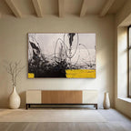 Black - White - Yellow Abstract Painting for Dramatic Spaces YHT008
