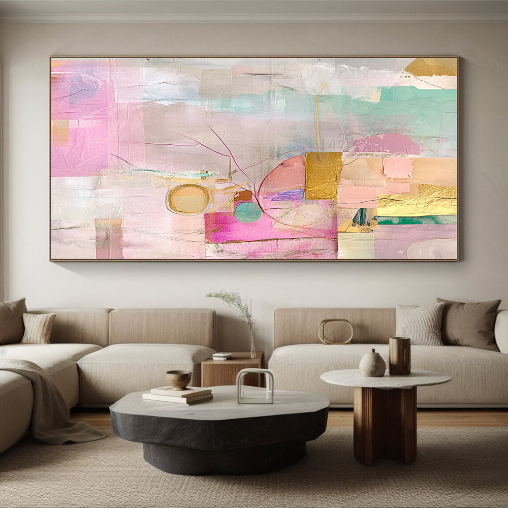 Pastel and Gold Collage Abstract Painting with Delicate Luxury WINK202