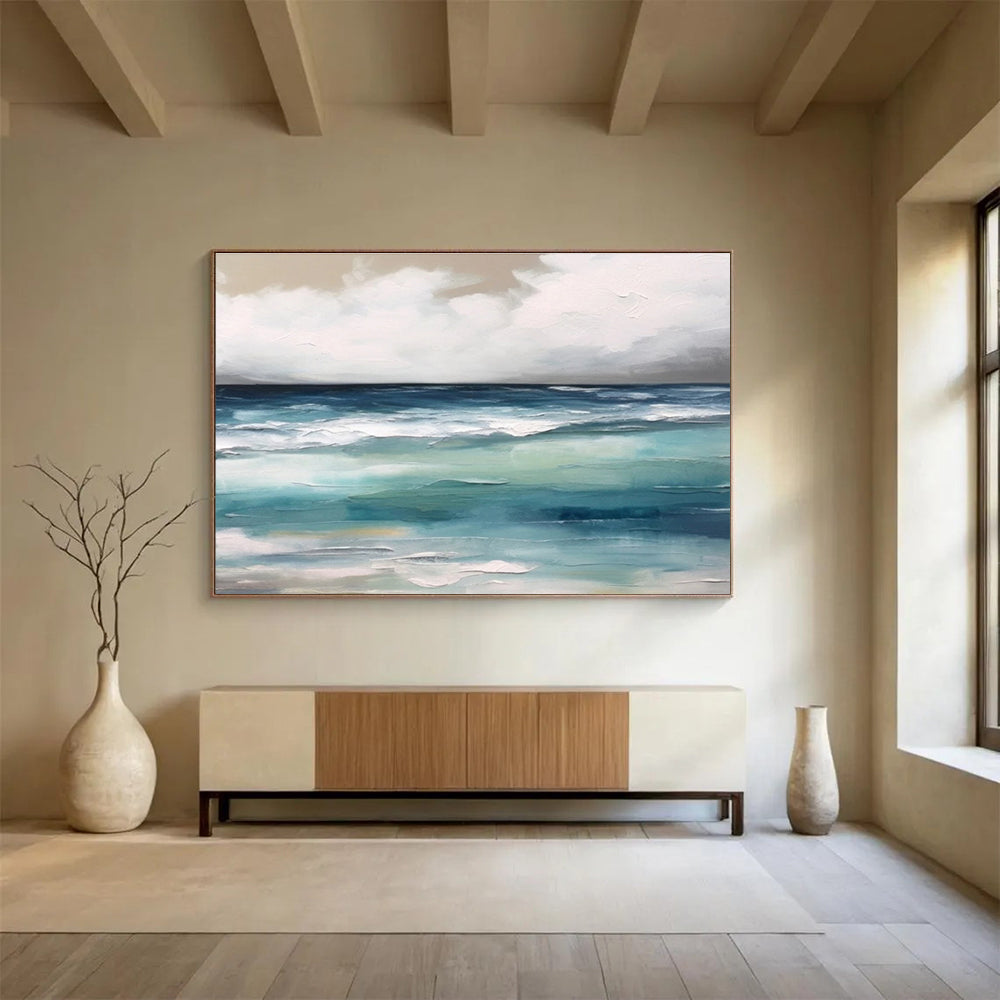 Serene Sea and Sky Abstract Painting for Coastal Calm YHT050