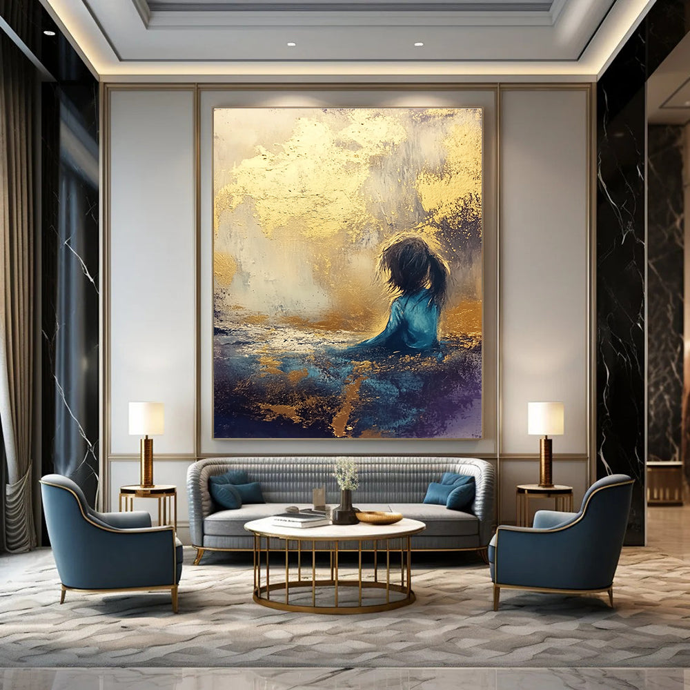 Girl in Golden Light Abstract Painting for Serene Bedrooms GAB0794