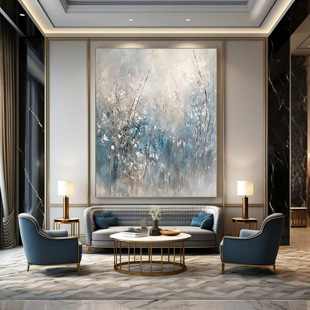 Blue - Gray Toned Abstract Floral Painting for Calming Spaces GAB0871