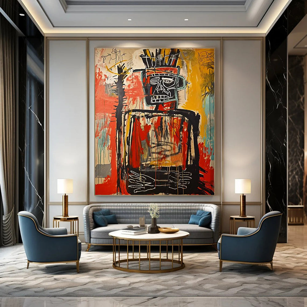 Tribal Figure with Headdress Abstract Painting for Cultural - Art Spaces HENG108