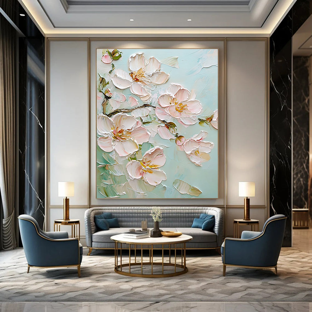Textured Flower Blossoms Abstract Painting for Feminine - Style Bedrooms GAB1291