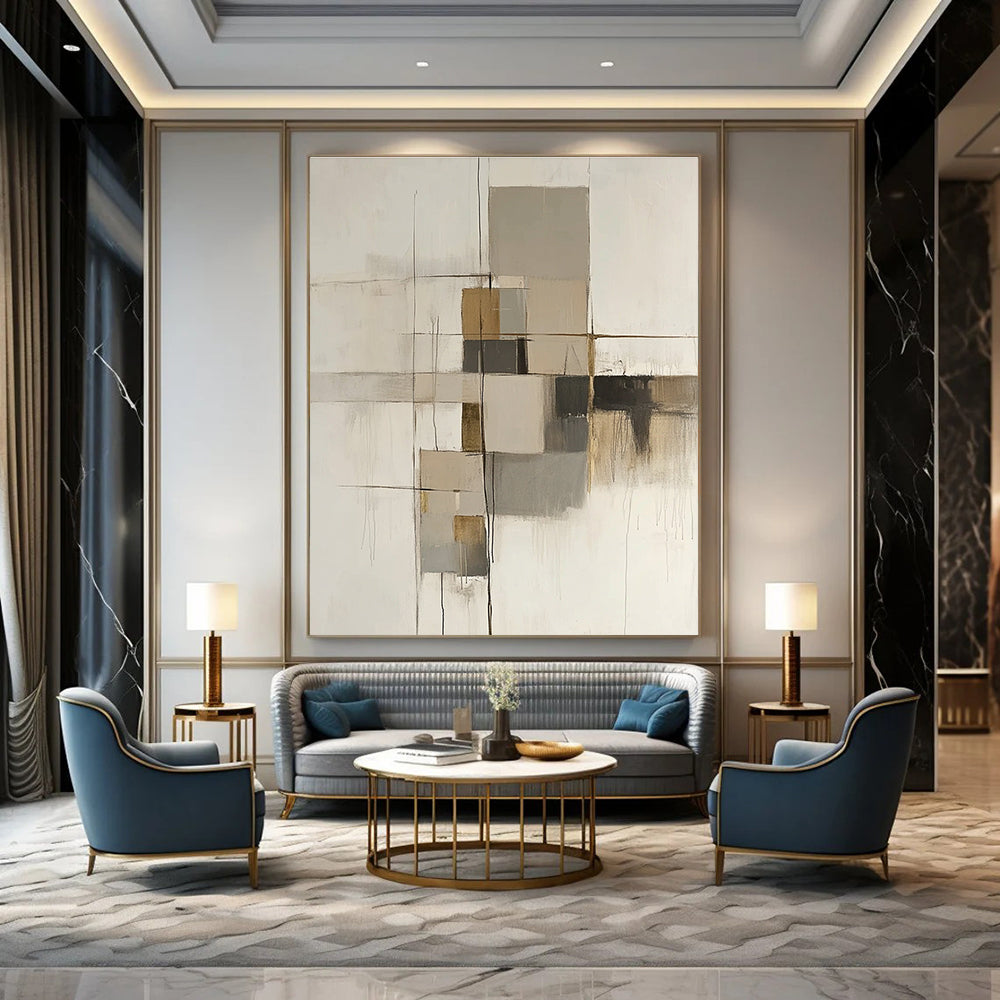 Neutral Geometric Abstract Painting for Mid - Century Modern Offices GAB1214