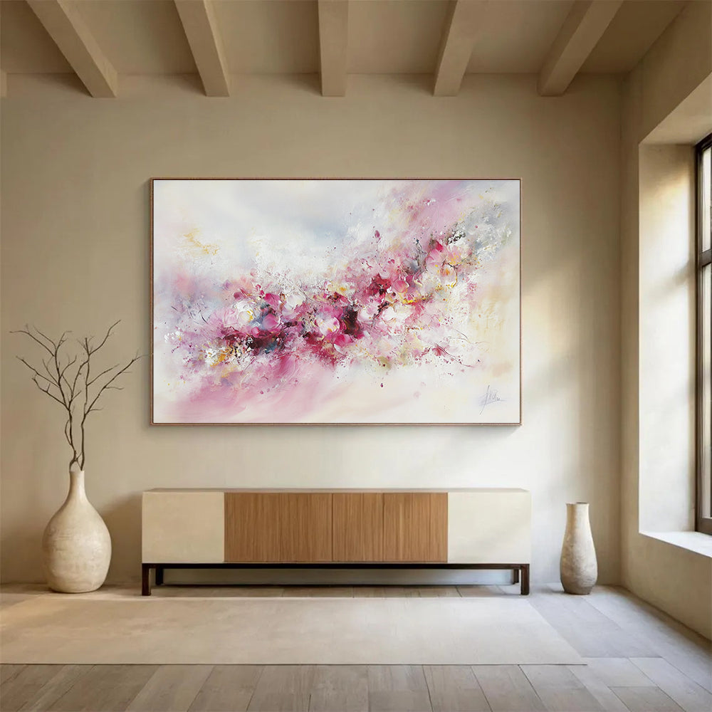 Soft Pink Floral with Delicate Textures Abstract Painting ABS350